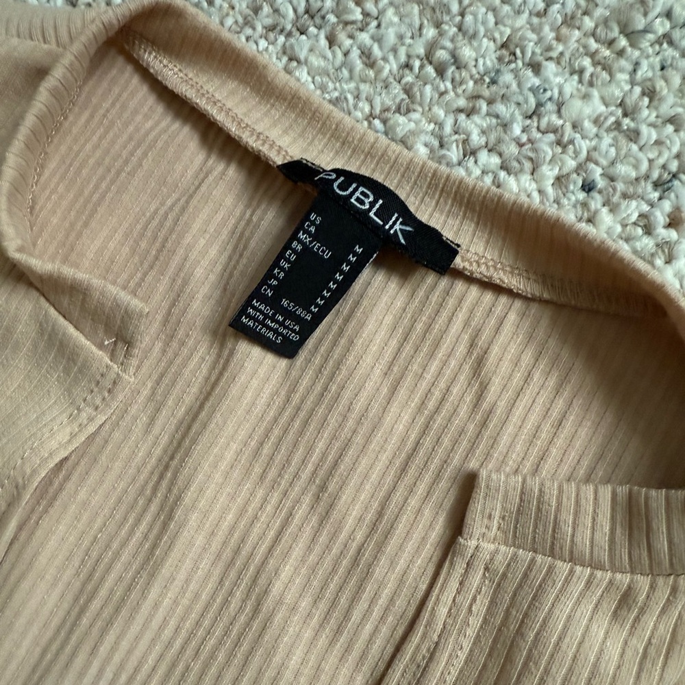 Beige Ribbed Tie-Front Top - Picture 2 of 3